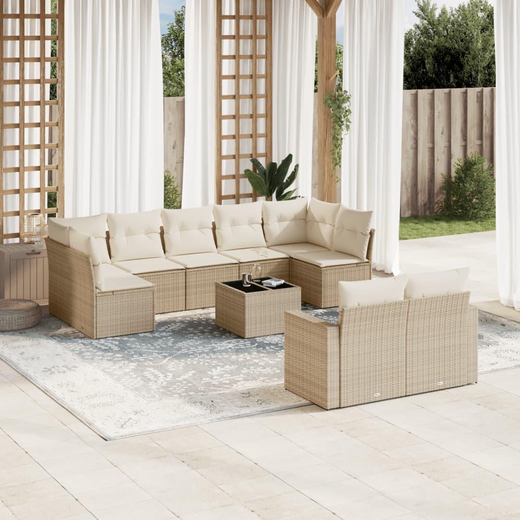 Sofasæt til haven 10 dele med hynder polyrattan beige