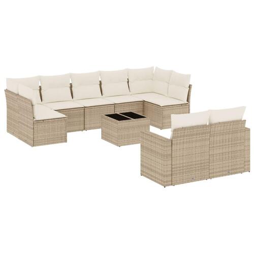 Sofasæt til haven 10 dele med hynder polyrattan beige