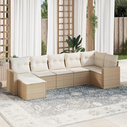 Sofasæt til haven 7 dele med hynder polyrattan beige