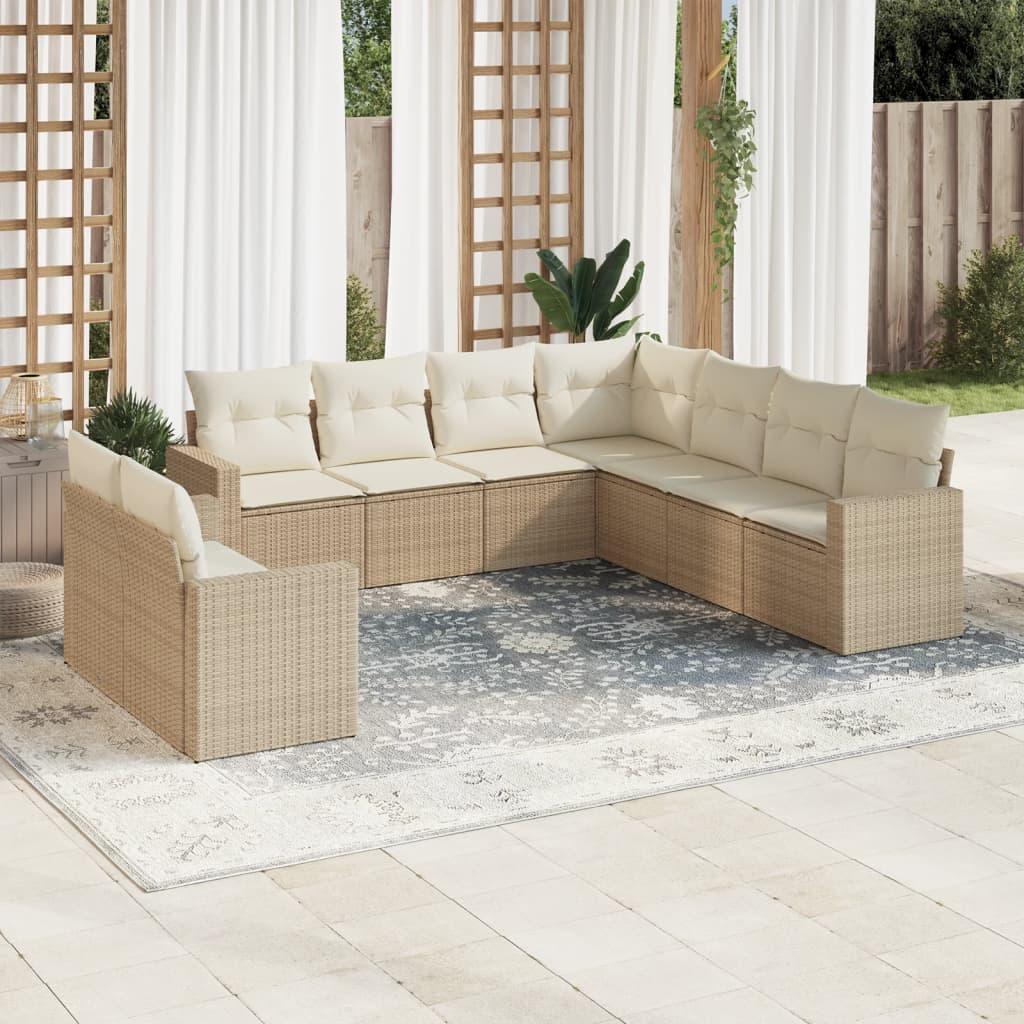 Sofasæt til haven 9 dele med hynder polyrattan beige