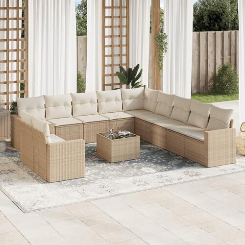 Sofasæt til haven 12 dele med hynder polyrattan beige