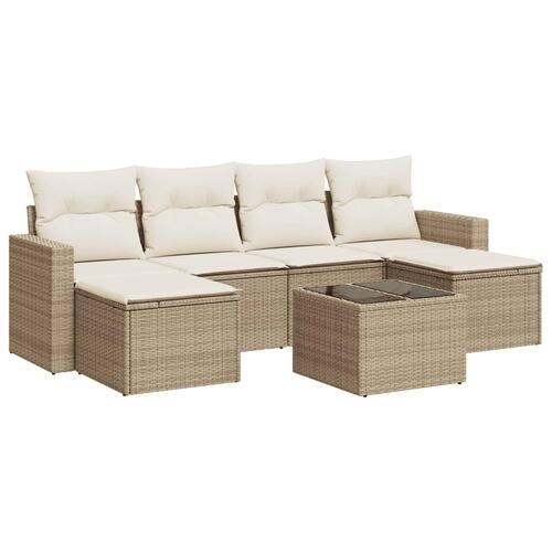 Sofasæt til haven 7 dele med hynder polyrattan beige