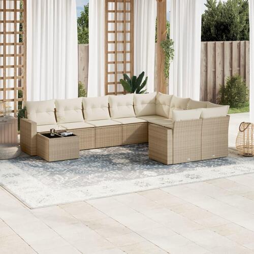 Sofasæt til haven 10 dele med hynder polyrattan beige