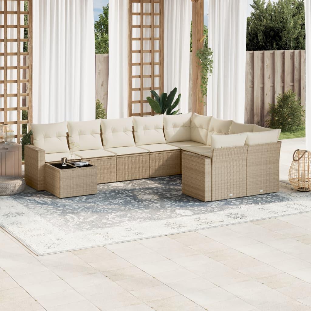 Sofasæt til haven 10 dele med hynder polyrattan beige