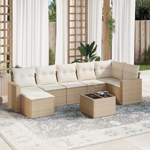 Sofasæt til haven 8 dele med hynder polyrattan beige