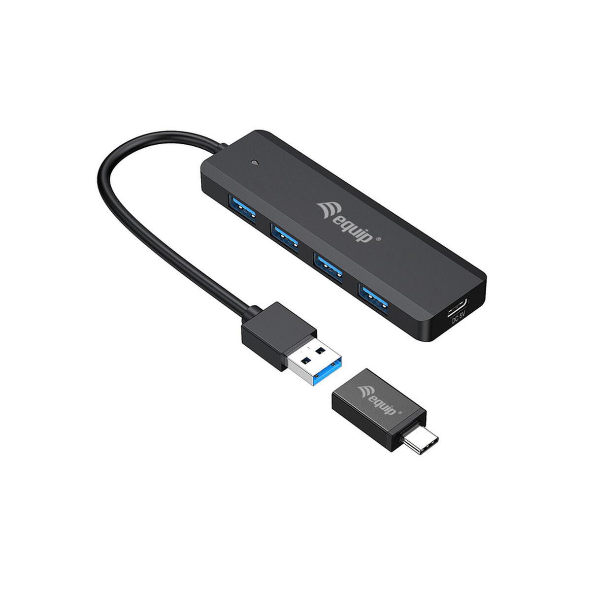 Equip USB hub 4-porte, USB-A/USB-C, 5 Gbit/s - Sort