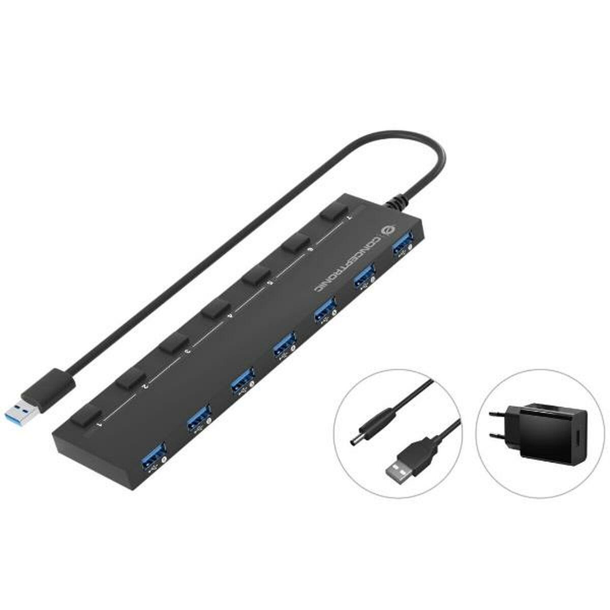 Conceptronic USB-hub HUBBIES19BP - sort billede