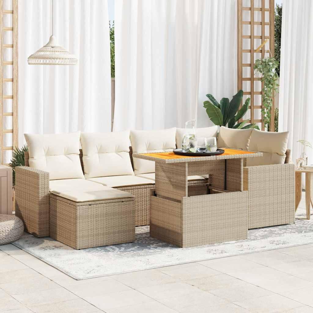 Sofasæt til haven 7 dele med hynder polyrattan beige billede