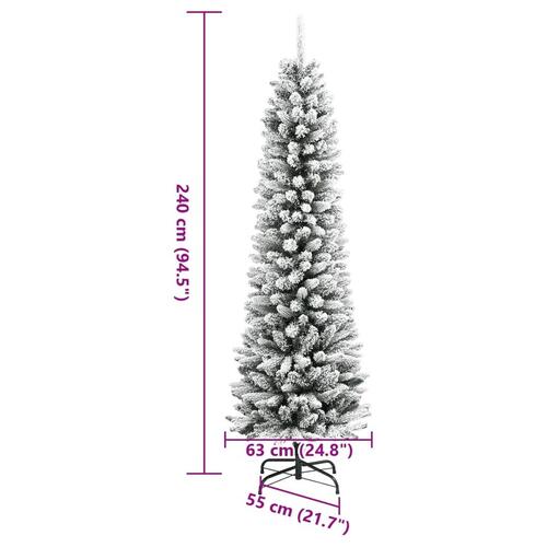 Kunstigt smalt juletræ med sne 240 cm PVC og PE