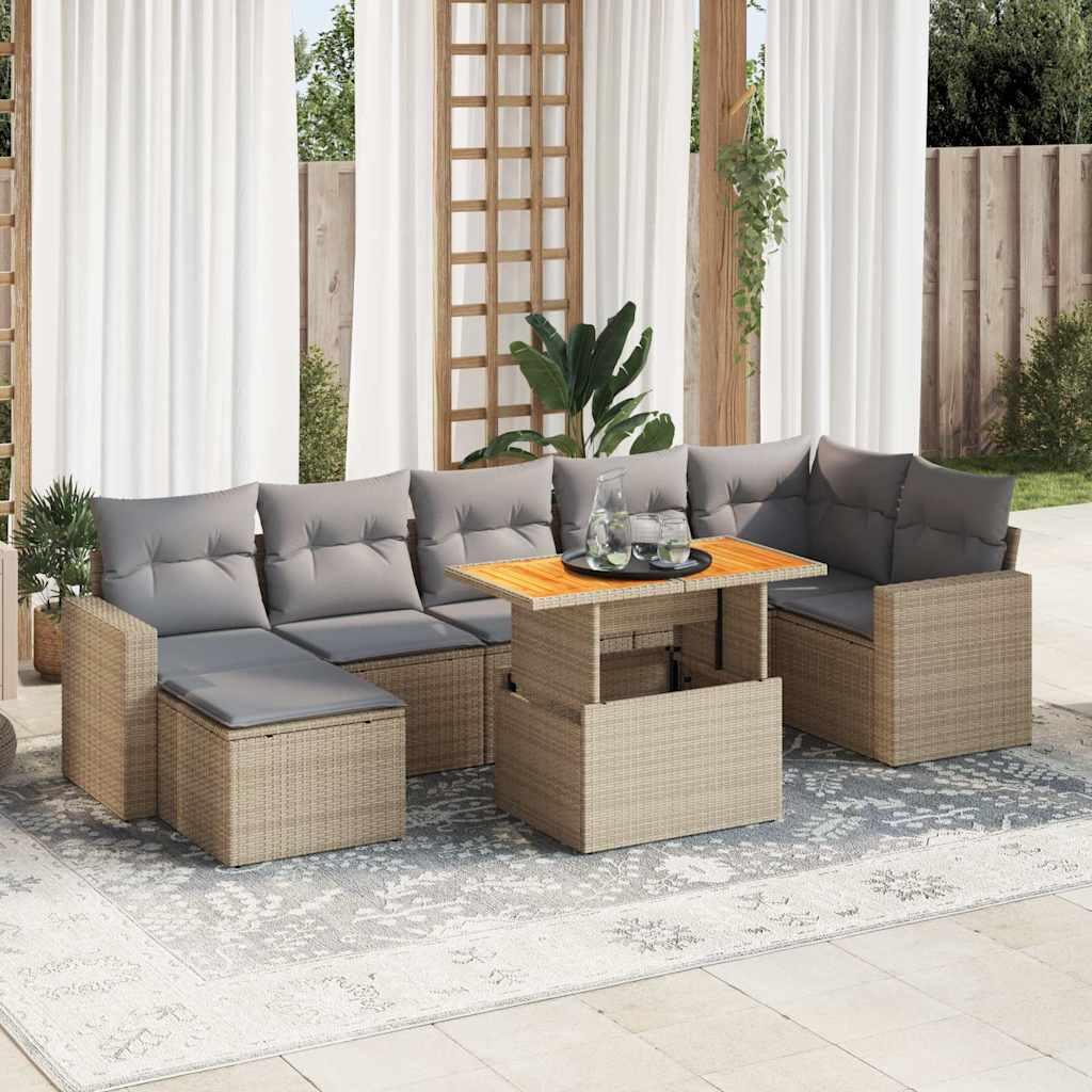 Sofasæt til haven 8 dele med hynder polyrattan beige