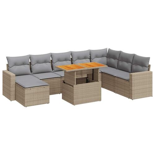 Sofasæt til haven 9 dele med hynder polyrattan beige