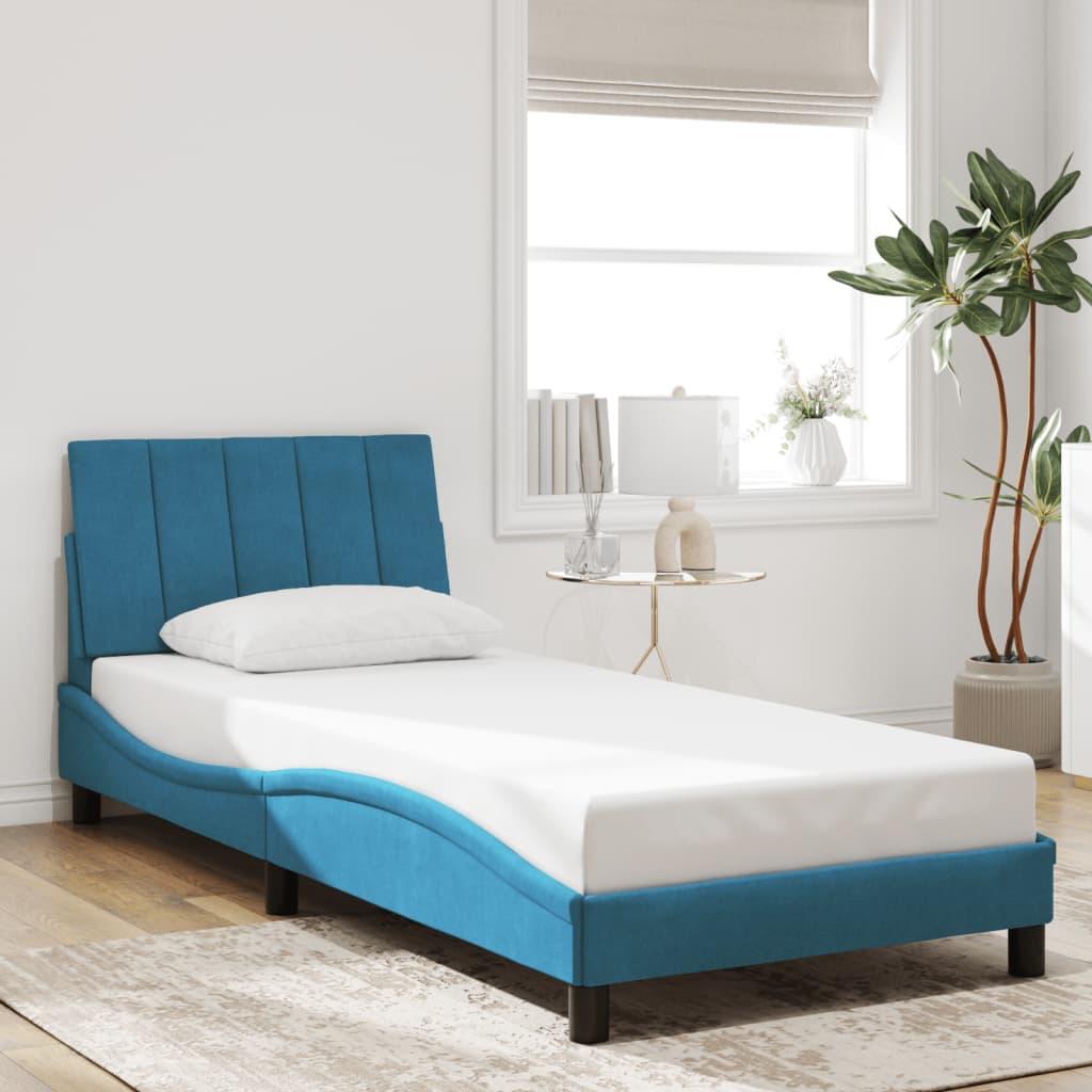 Sengeramme med sengegavl 90x190 cm fløjl blå