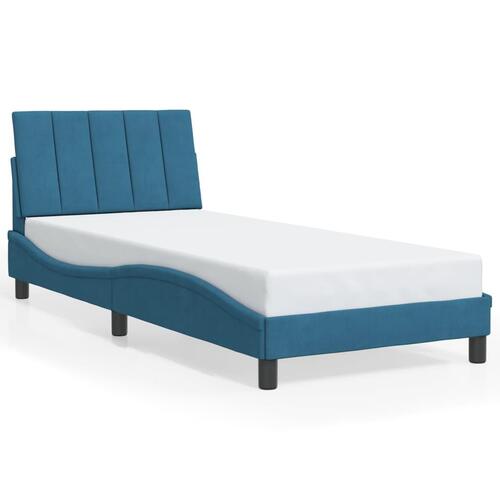 Sengeramme med sengegavl 90x190 cm fløjl blå