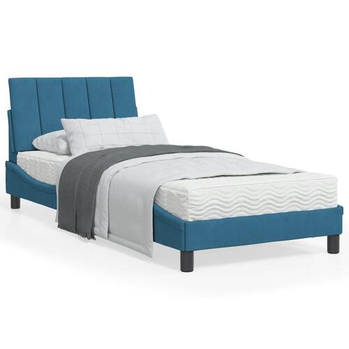 Seng med madras 90x200 cm velour blå