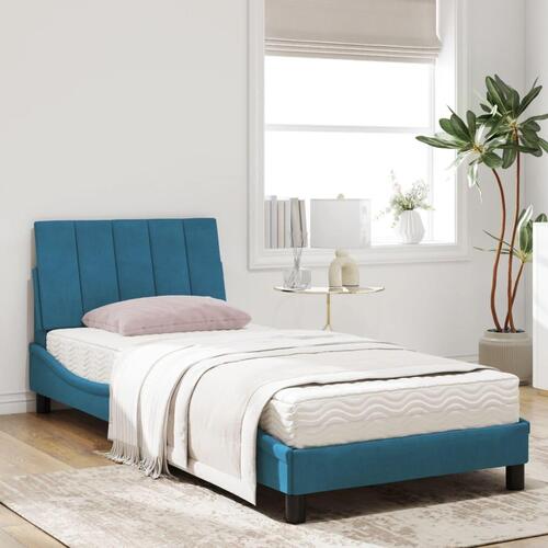 Seng med madras 90x200 cm velour blå