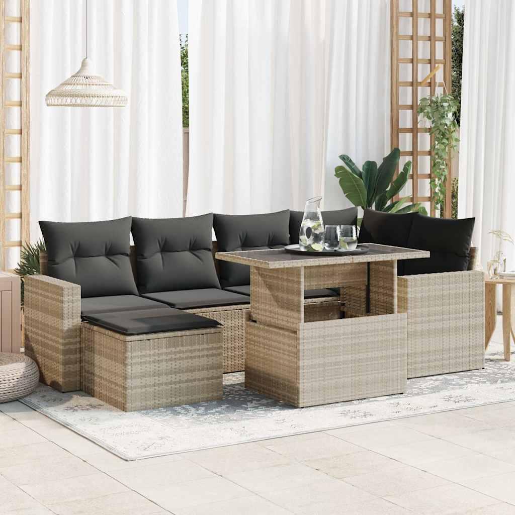 Sofasæt til haven 7 dele med hynder polyrattan lysegrå billede