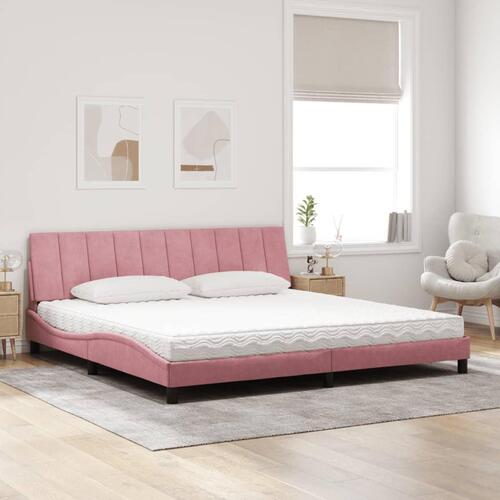 Seng med madras 200x200 cm velour lyserød