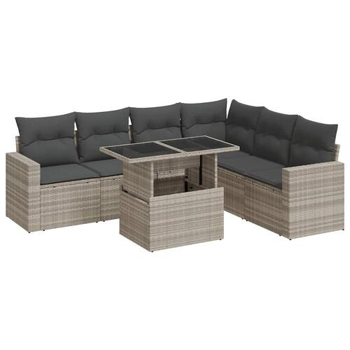Sofasæt til haven 7 dele med hynder polyrattan lysegrå