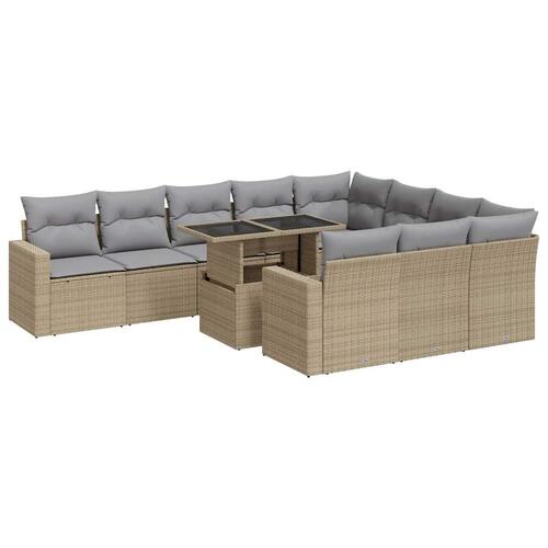 Sofasæt til haven 11 dele med hynder polyrattan beige