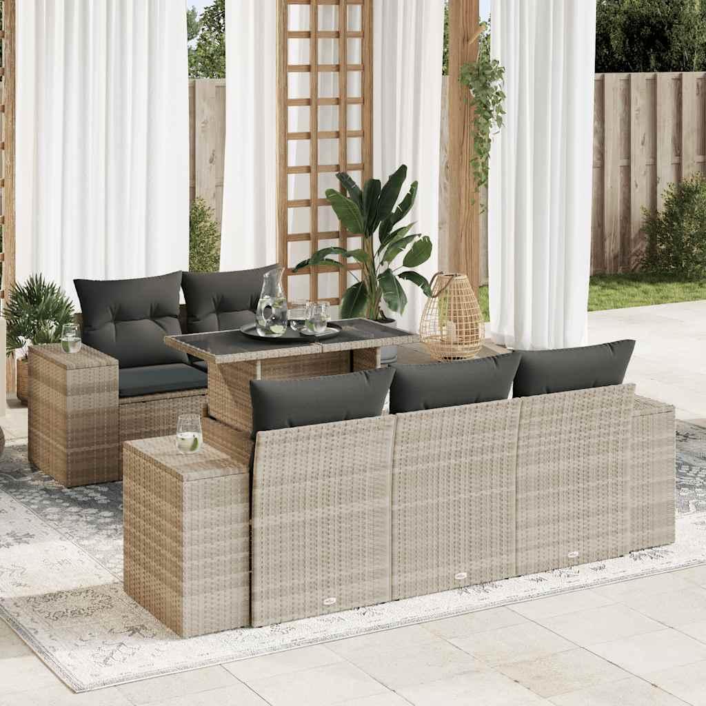 Sofasæt til haven 6 dele med hynder polyrattan lysegrå