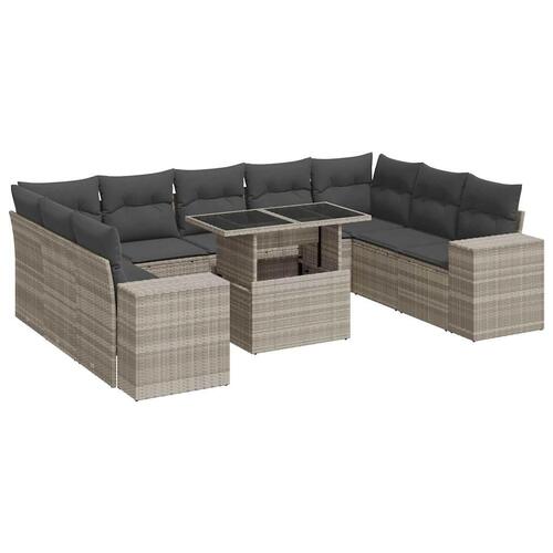 Sofasæt til haven 10 dele med hynder polyrattan lysegrå