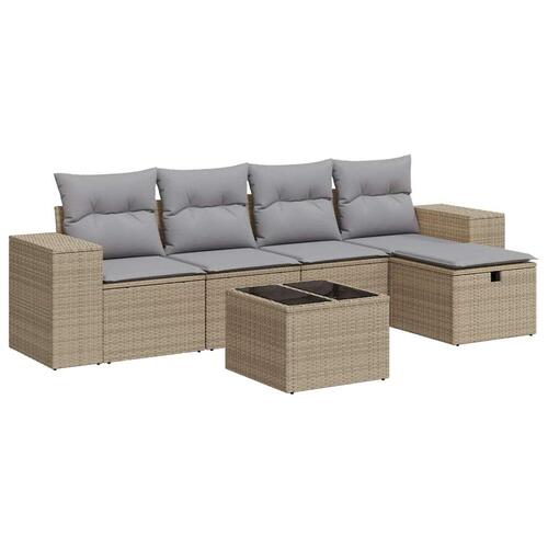 Sofasæt til haven 6 dele med hynder polyrattan beige