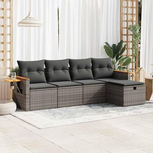 Sofasæt 5 dele med hynder polyrattan grå