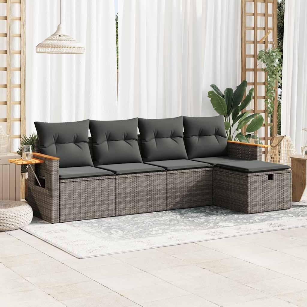 Sofasæt 5 dele med hynder polyrattan grå
