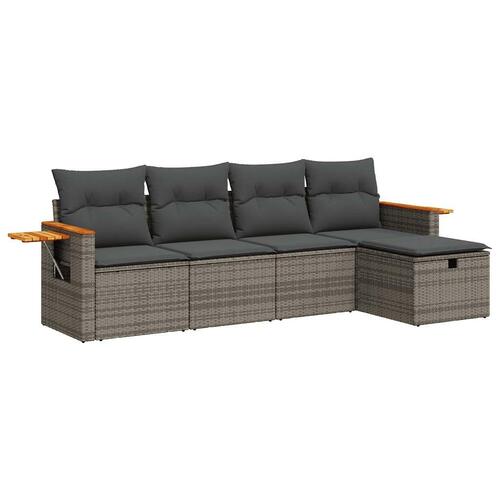 Sofasæt 5 dele med hynder polyrattan grå
