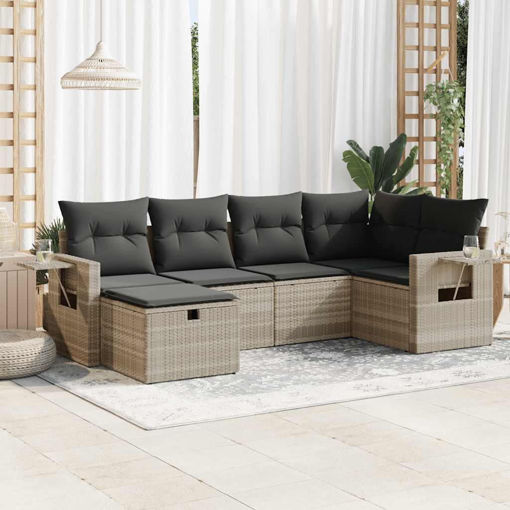 Sofasæt til haven 6 dele med hynder polyrattan lysegrå