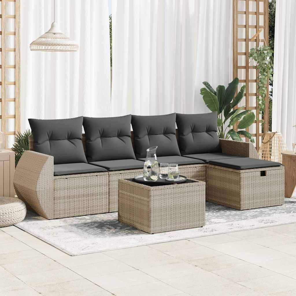 Sofasæt til haven 6 dele med hynder polyrattan lysegrå