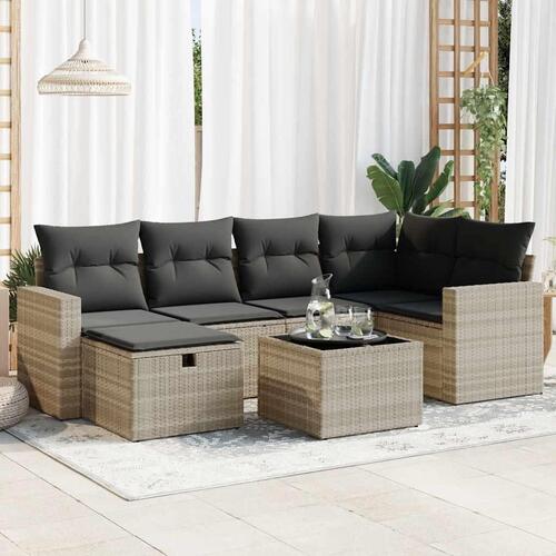 Sofasæt til haven 7 dele med hynder polyrattan lysegrå
