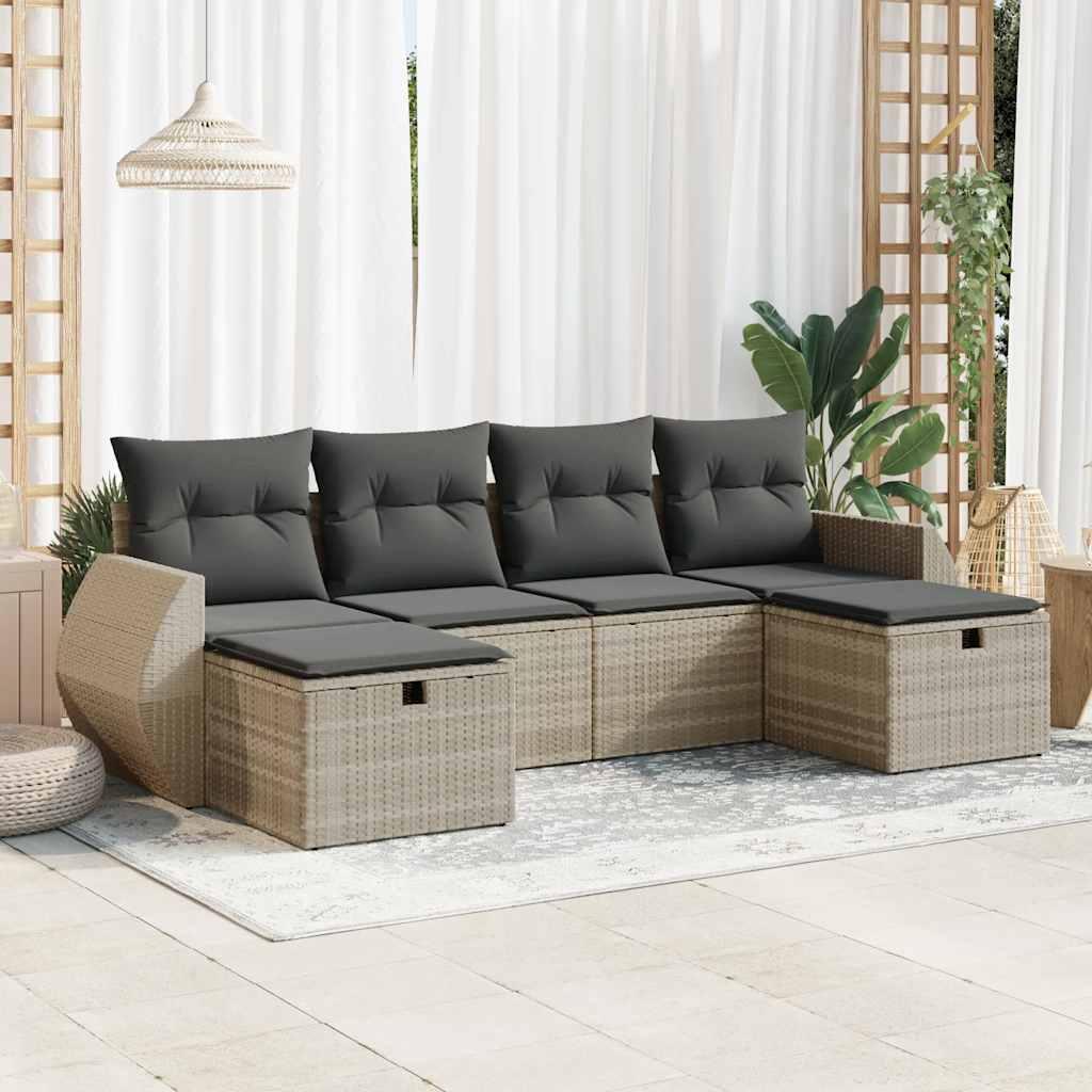 Sofasæt til haven 6 dele med hynder polyrattan lysegrå