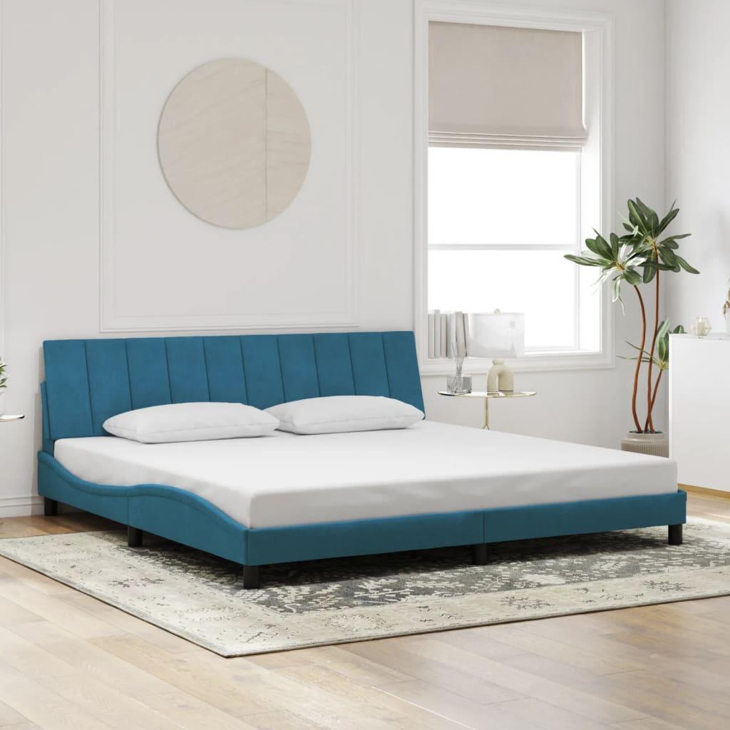 Sengeramme med sengegavl 200x200 cm velour blå