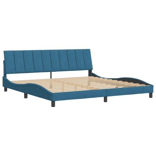 Sengeramme med sengegavl 200x200 cm velour blå