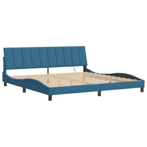 Sengeramme med LED-lys 160x200 cm velour lyseblå