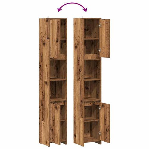 Badeværelsesskab 30x30x183,5 cm konstrueret træ antikt træ
