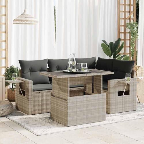 Sofasæt 5 dele med hynder polyrattan lysegrå