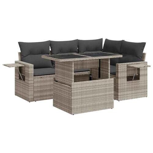 Sofasæt 5 dele med hynder polyrattan lysegrå