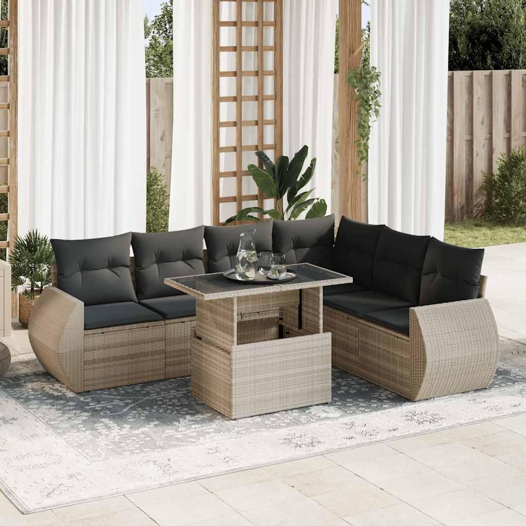 Sofasæt til haven 7 dele med hynder polyrattan lysegrå