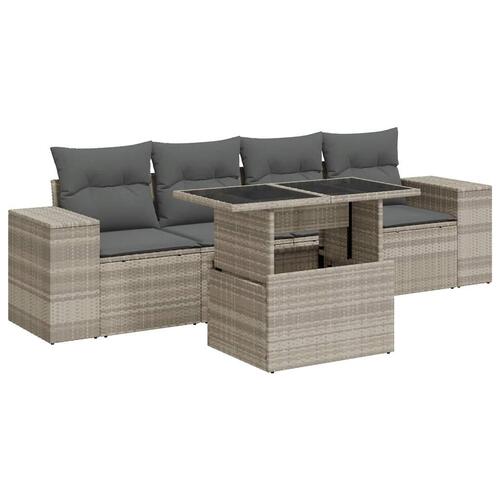 Sofasæt 5 dele med hynder polyrattan lysegrå