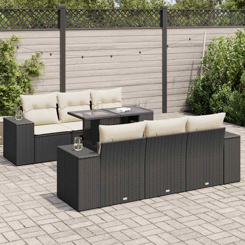 Sofasæt til haven i polyrattan - 7 dele med hynder, sort