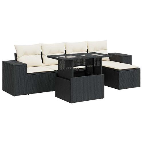 Sofasæt til haven 6 dele med hynder polyrattan sort