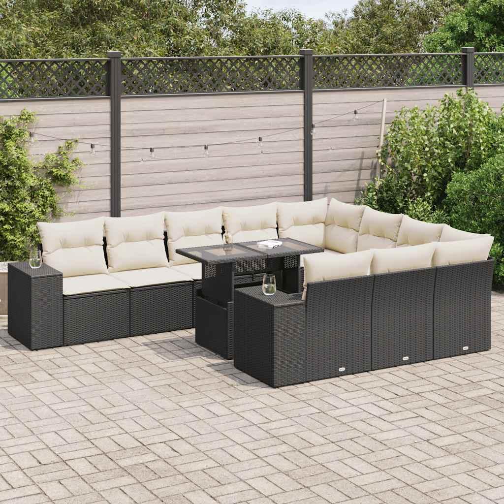 Sofasæt til haven 11 dele med hynder polyrattan sort