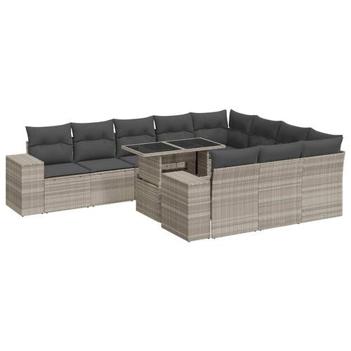 Loungesæt til haven 11 dele med hynder polyrattan grå