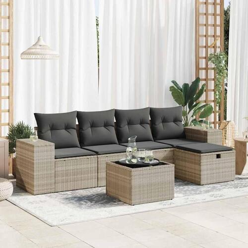 Sofasæt til haven 6 dele med hynder polyrattan lysegrå