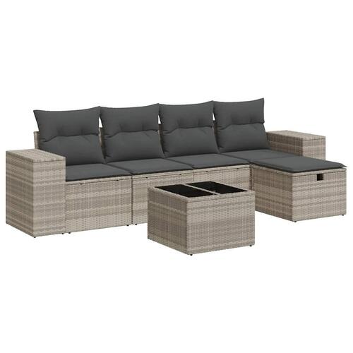 Sofasæt til haven 6 dele med hynder polyrattan lysegrå