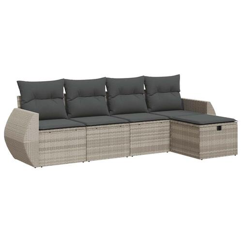 Sofasæt 5 dele med hynder polyrattan lysegrå