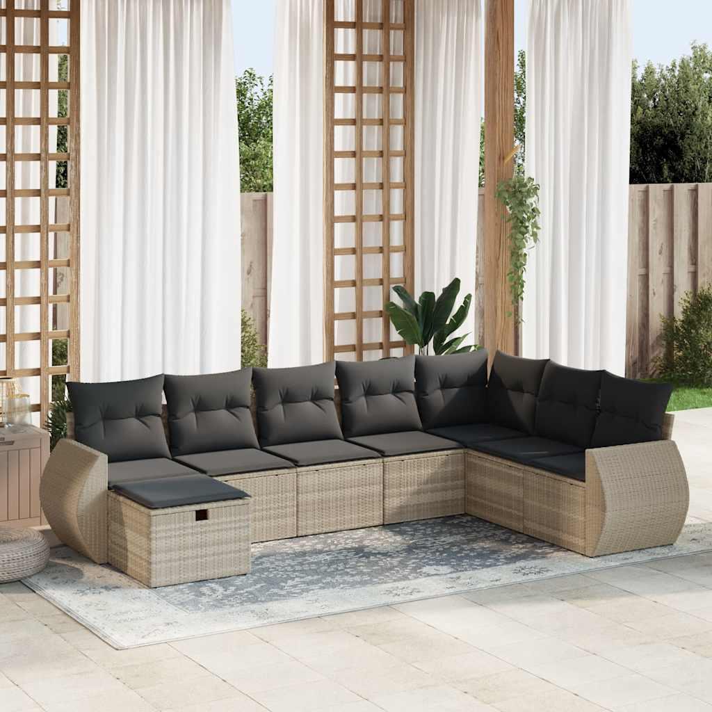 Sofasæt til haven 8 dele med hynder polyrattan lysegrå