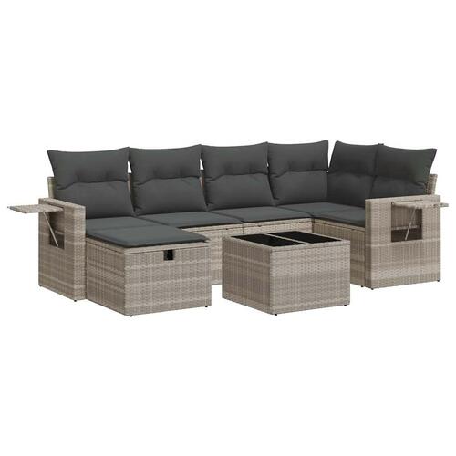 Sofasæt til haven 7 dele med hynder polyrattan lysegrå